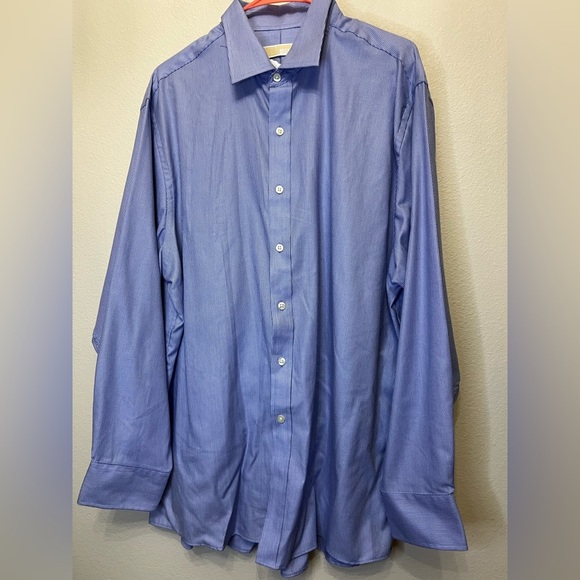 Michael Kors Men’s Dress Shirt – Size 17.5 34/35 Blue Microcheck Long Sleeve - Picture 1 of 2